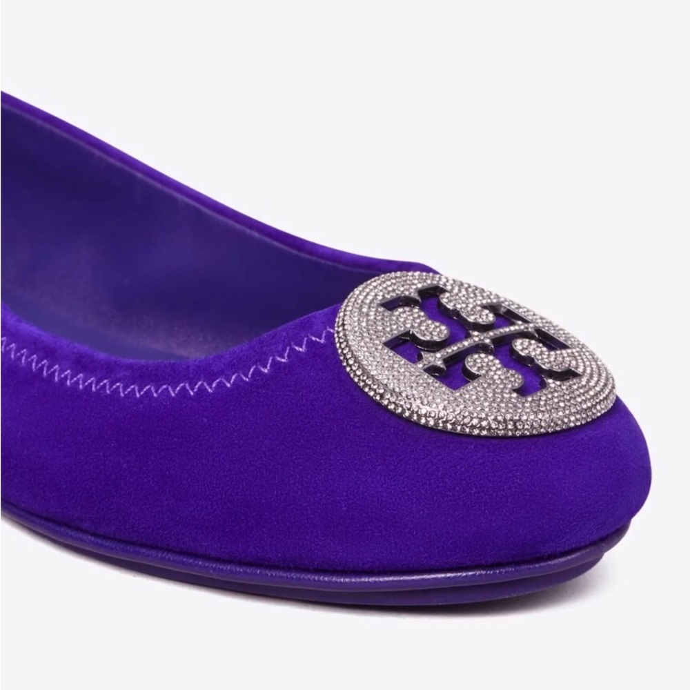 Tory Burch Deep Purple Crystal Pavé Minnie Travel Ballet Flat Shoes - Picture 2 of 16